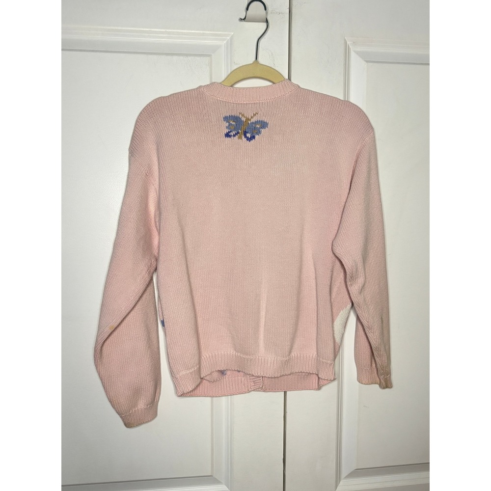 Northern Reflections Vintage Pink Cat Intarsia Cotton Cardigan Sweater Womens S - Picture 2 of 11